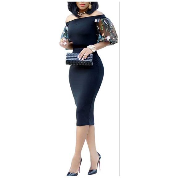 Women's Off The Should Bodycon Midi Sheath Dress - Picture 2 of 6